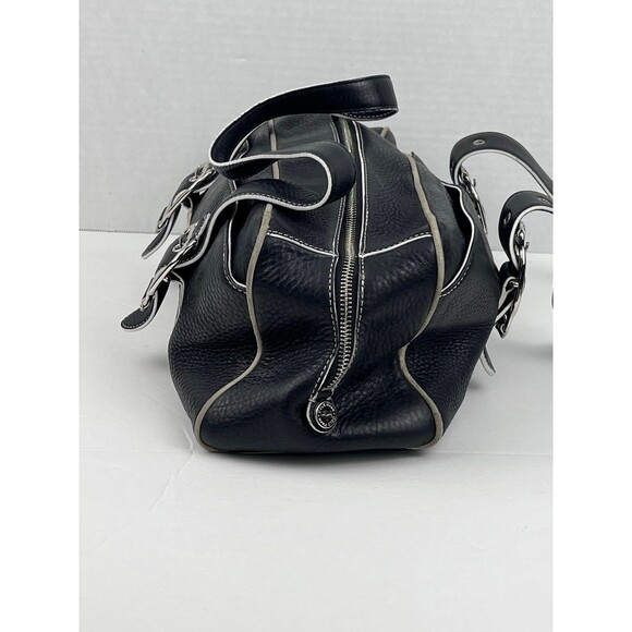 Cole Haan Black Pebbled Leather Satchel Bag with Robin Egg Blue Lining - Picture 3 of 9